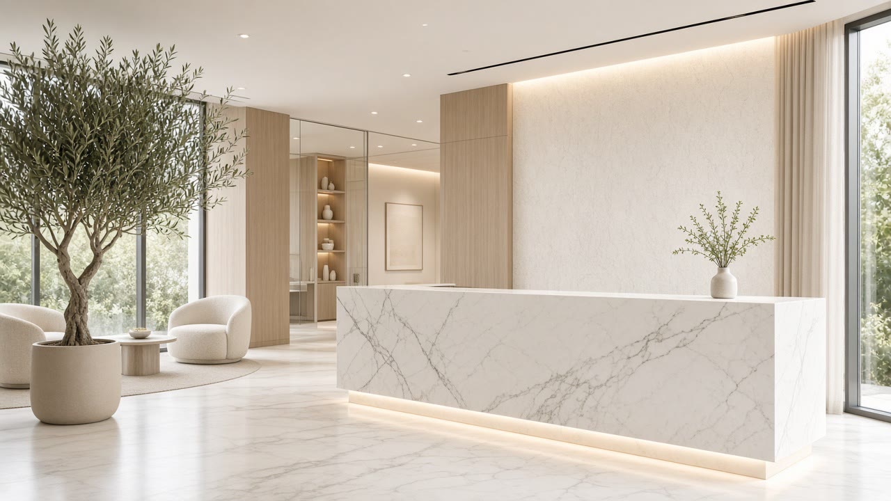 LUMINA private clinic lobby with marble reception